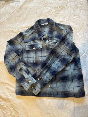 Stio Blue and Navy Plaid Button-Down Shirt